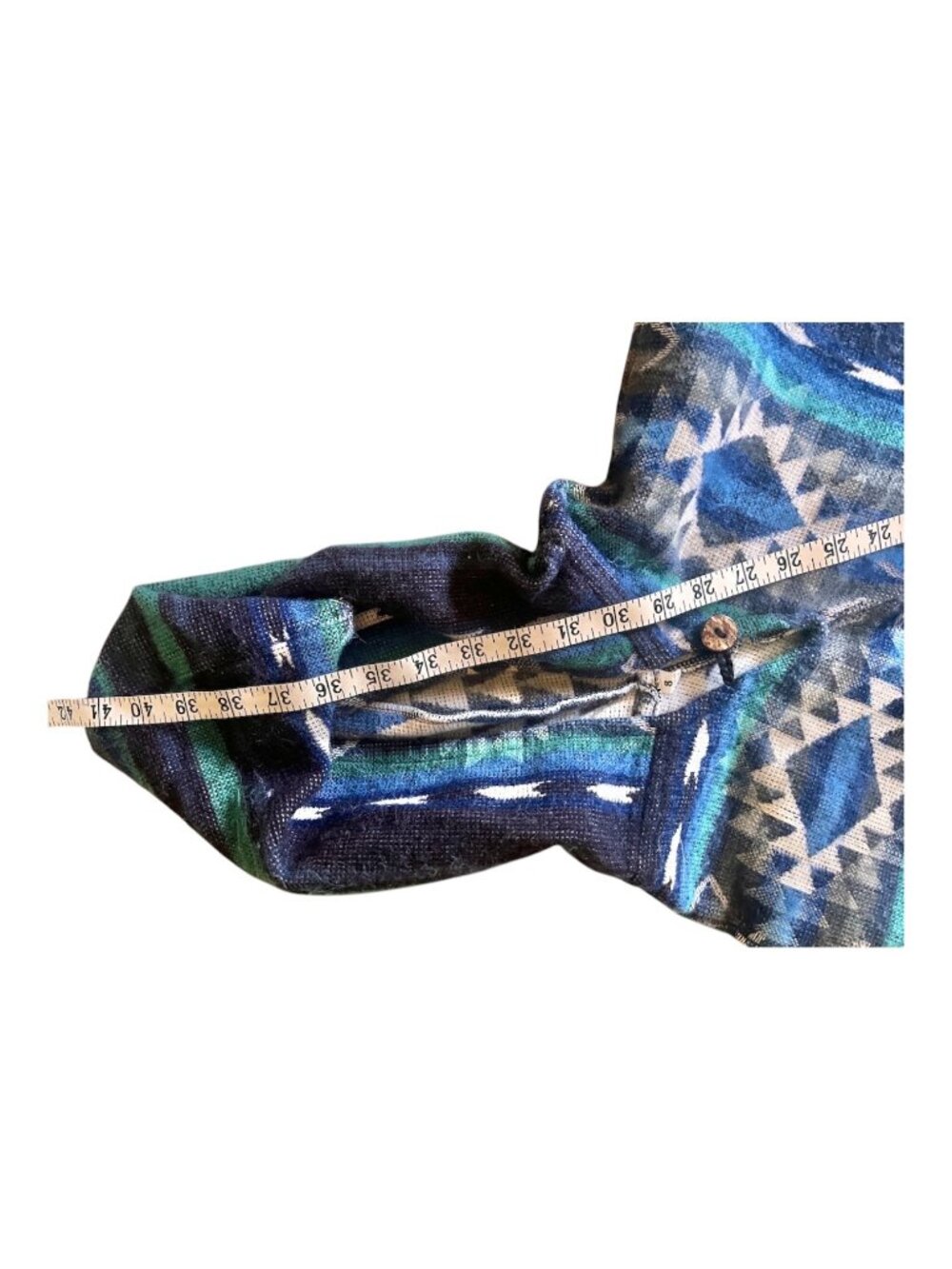 Ecuadorian Poncho Kids 8 Handmade Alpaca Wool Hood & Fringe Blue White Turquoise - Picture 4 of 12